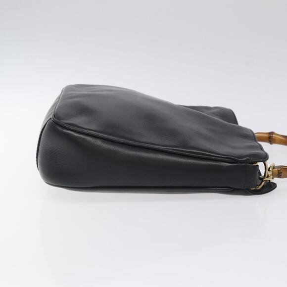 GUCCI Bamboo Hand Bag Leather Black Gold 001 1998 001 1998 - Picture 4 of 12